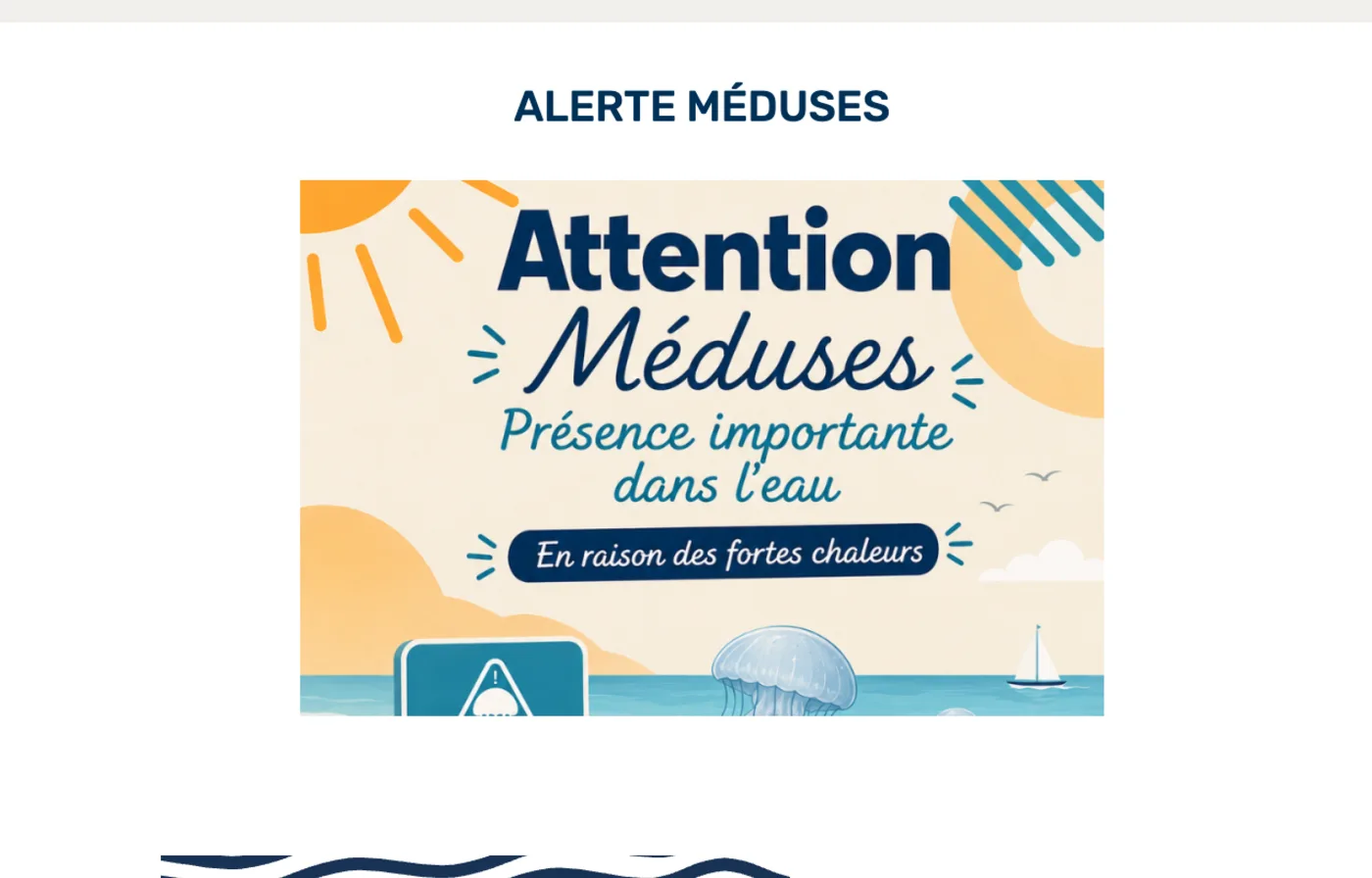 Alerte méduses publiée par la mairie de Merville-Franceville-Plage en 2026