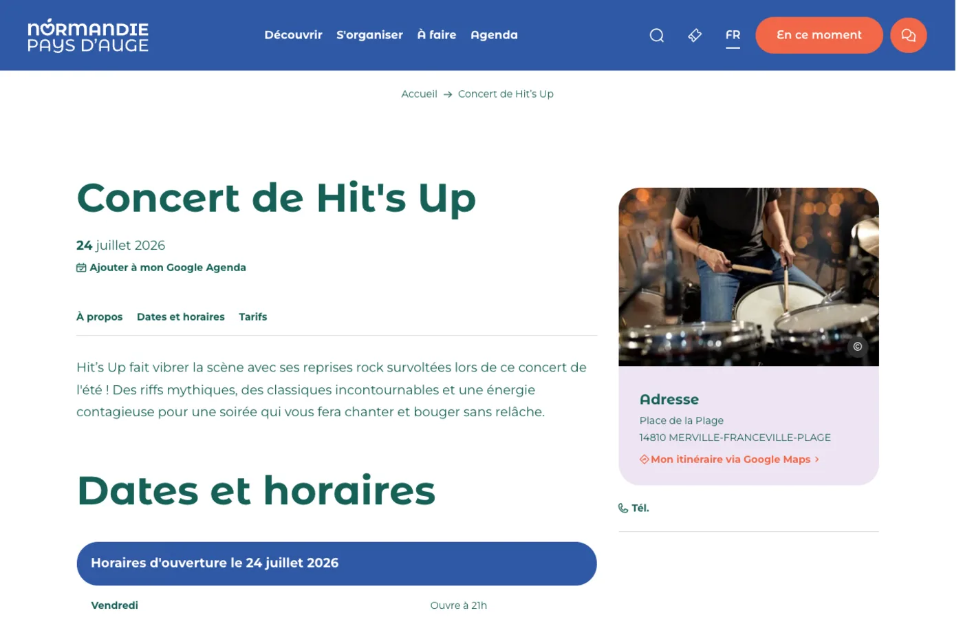 Fiche du concert gratuit de Hit's Up à Merville-Franceville-Plage le 24 juillet 2026