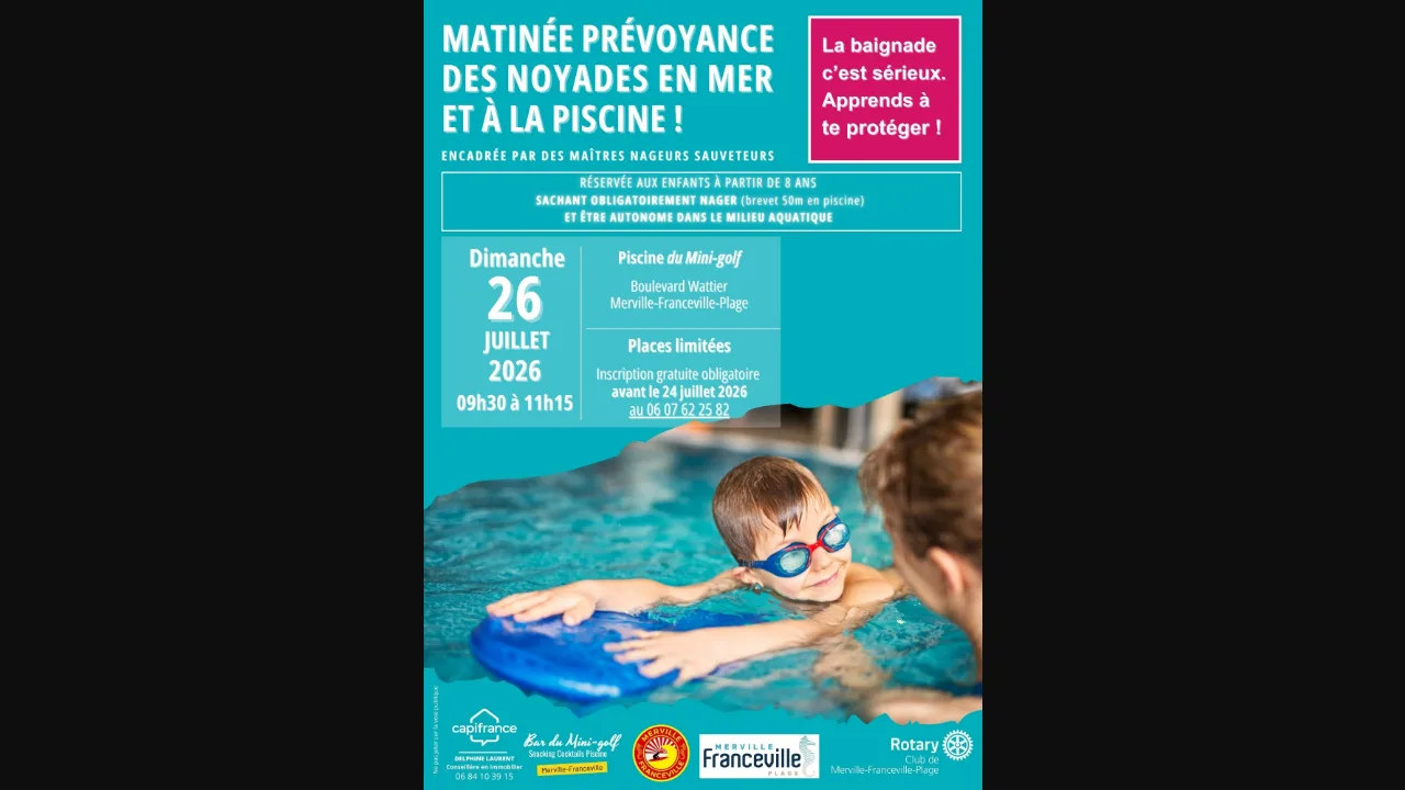 Affiche officielle de la matinée prévention des noyades à Merville-Franceville-Plage