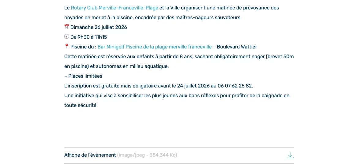Détails pratiques de la matinée prévention des noyades à Merville-Franceville