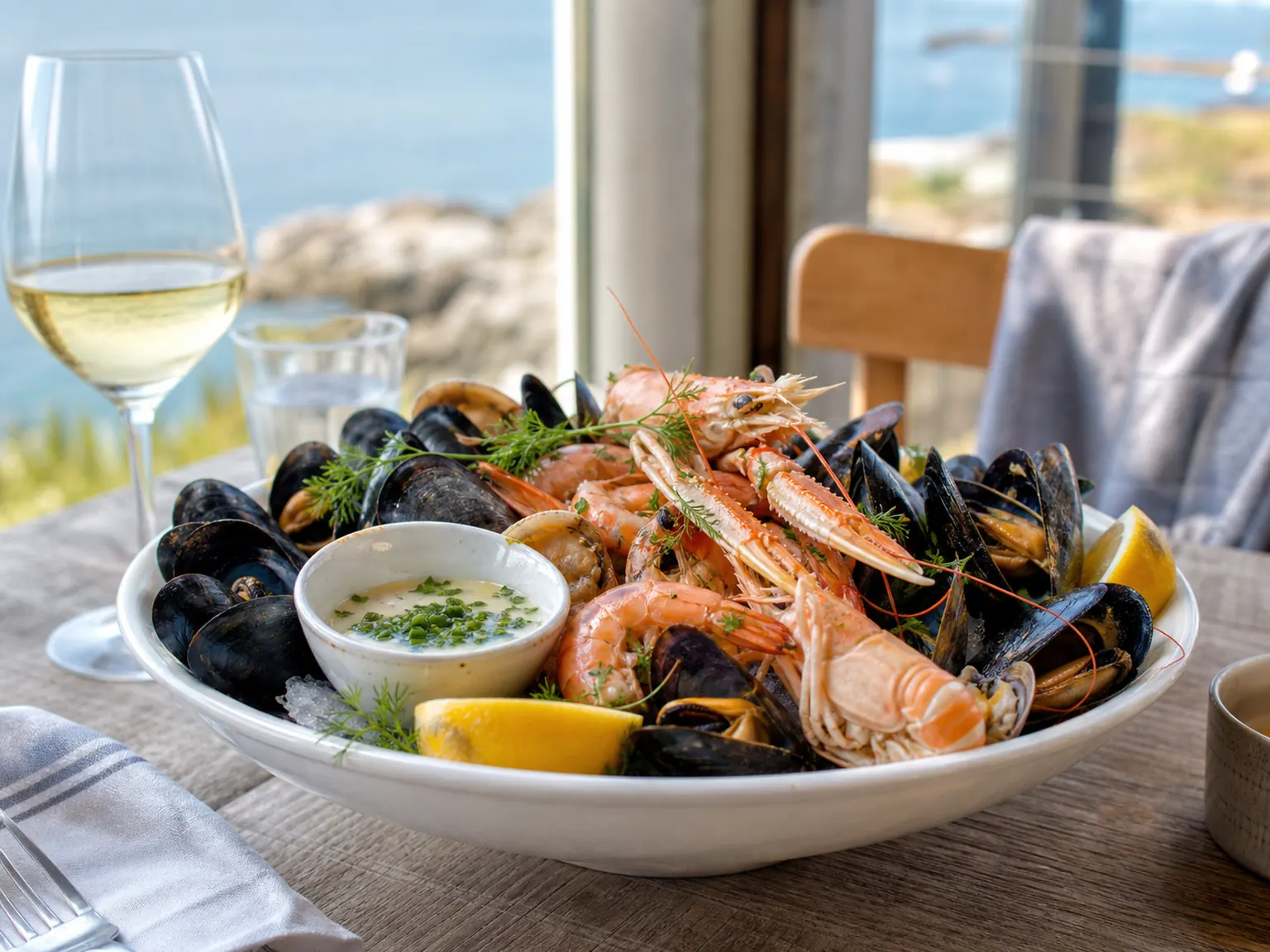 Plateau de fruits de mer servi près de Merville-Franceville-Plage
